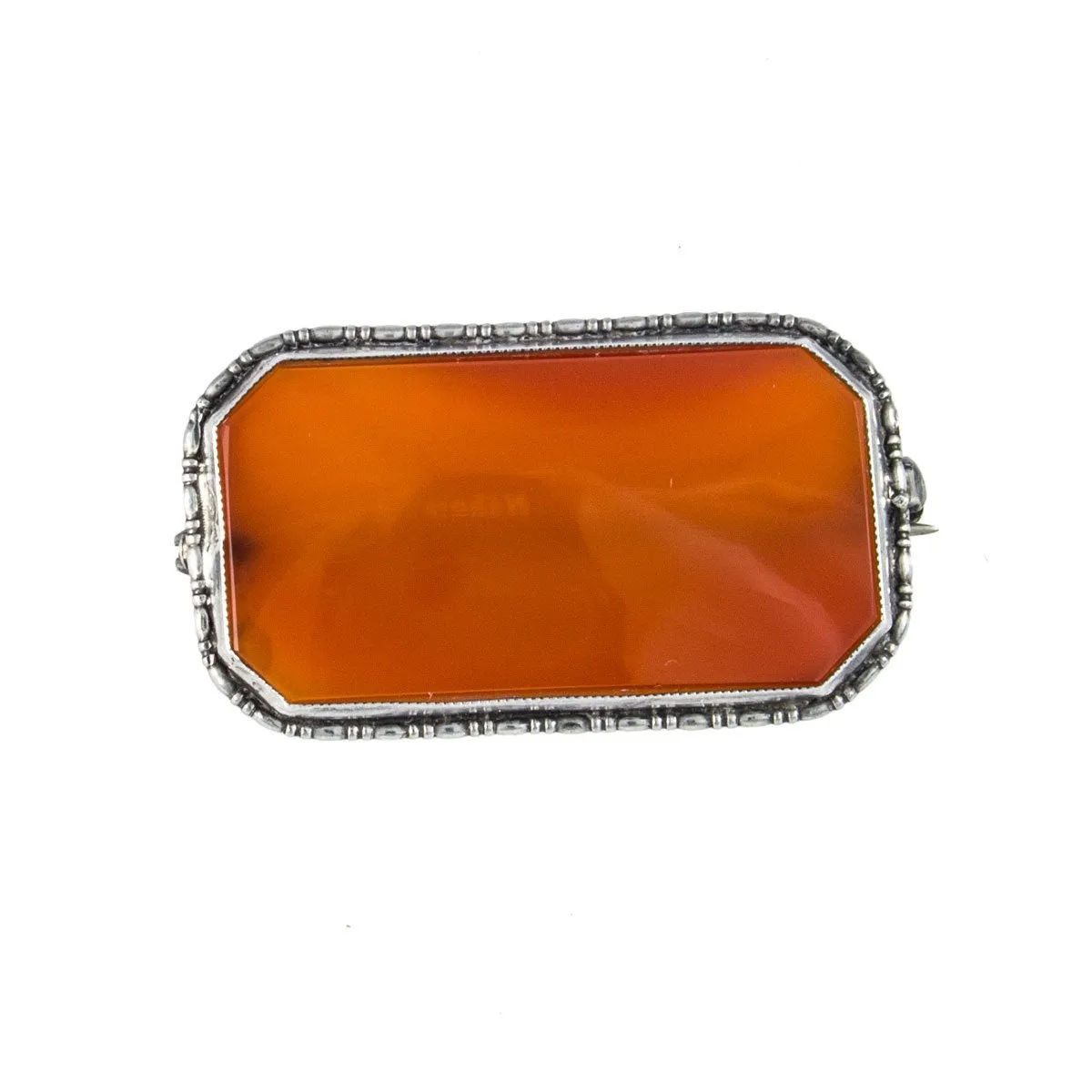 Vintage Silver (935) Flat Carnelian Brooch