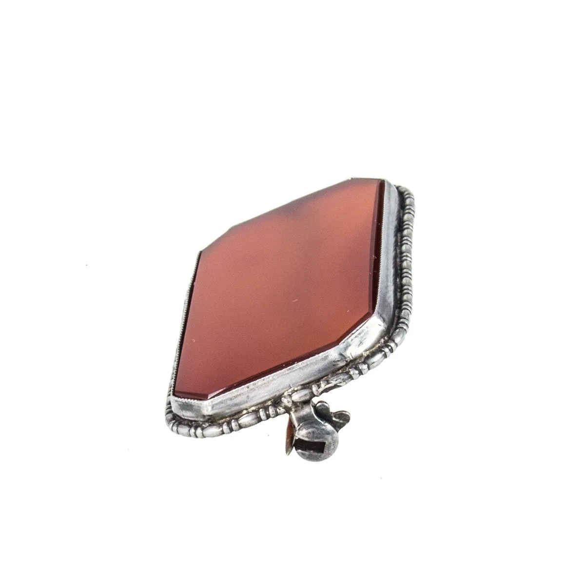 Vintage Silver (935) Flat Carnelian Brooch