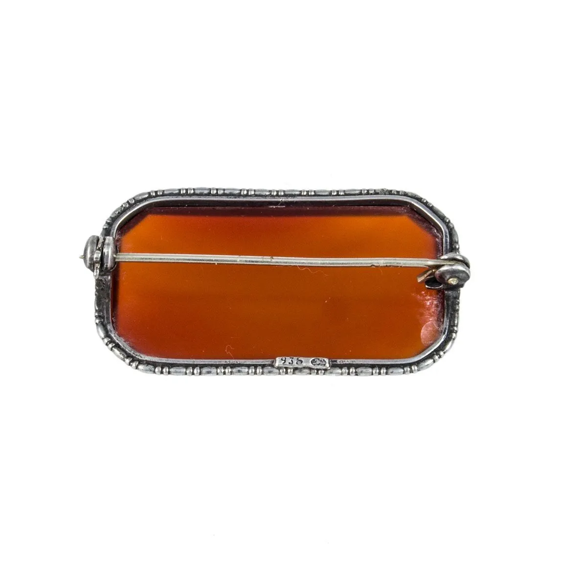 Vintage Silver (935) Flat Carnelian Brooch