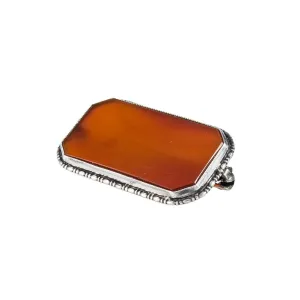 Vintage Silver (935) Flat Carnelian Brooch
