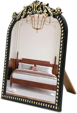 Vintage Vanity Makeup Desk Mirror Antique Arched Black Table Mirrors for Dresser,Baroque Decor Ornate Standing Mirror for Living Room,Tabletop,Bedroom 12.1" x 9.8"