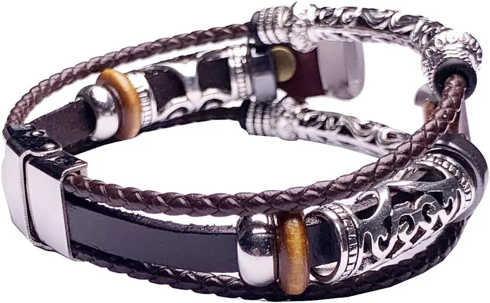 Vintage_Band Bling Beaded Luxe Bands with Stainless Steal Connector for Women Girls, m/l Mesh Band Compatible with Fitbit Luxe,Coffee Brown