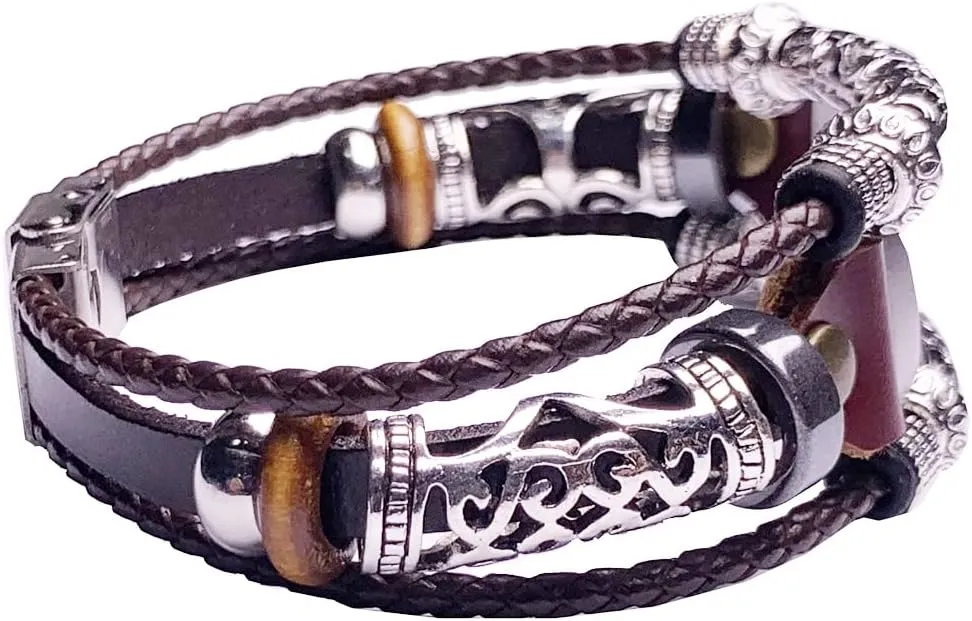 Vintage_Band Bling Beaded Luxe Bands with Stainless Steal Connector for Women Girls, m/l Mesh Band Compatible with Fitbit Luxe,Coffee Brown
