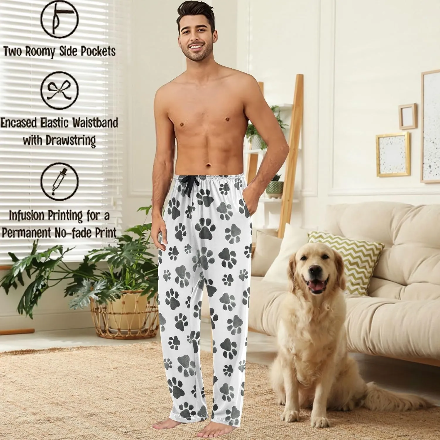 visesunny Men's Pajama Pants 100% Cotton Lounge Soft Warm Sleepwear Pants PJ Bottoms Drawstring and Pockets