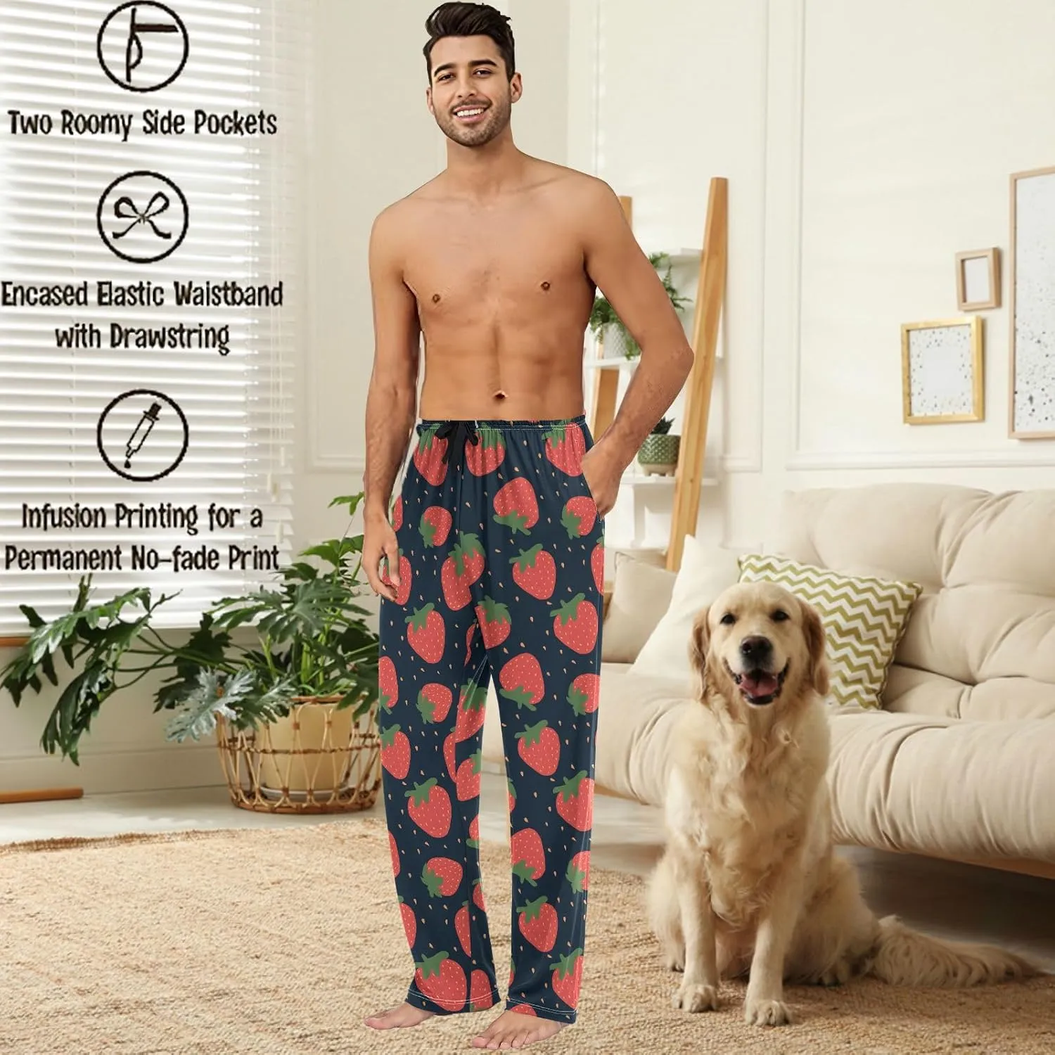 visesunny Stylish Men's Pajama Pants 100% Cotton Lounge Soft Warm Sleepwear Pants PJ Bottoms Drawstring and Pockets