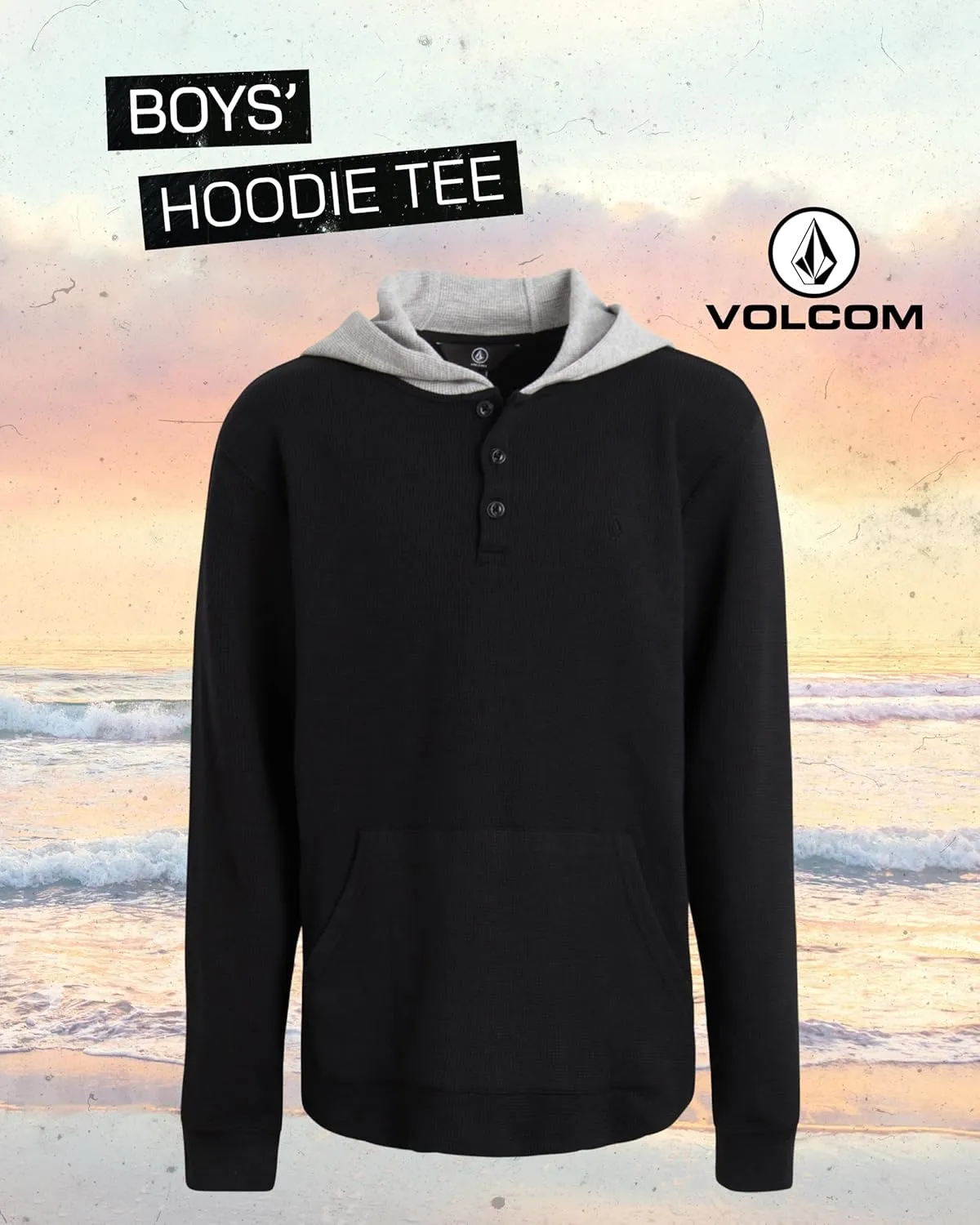 Volcom Boys Hoodie Tee - Stone Dyed Striped and Henley Hooded Long Sleeve Shirts - Comfortable Casual Hoodies for Boys (8-16)