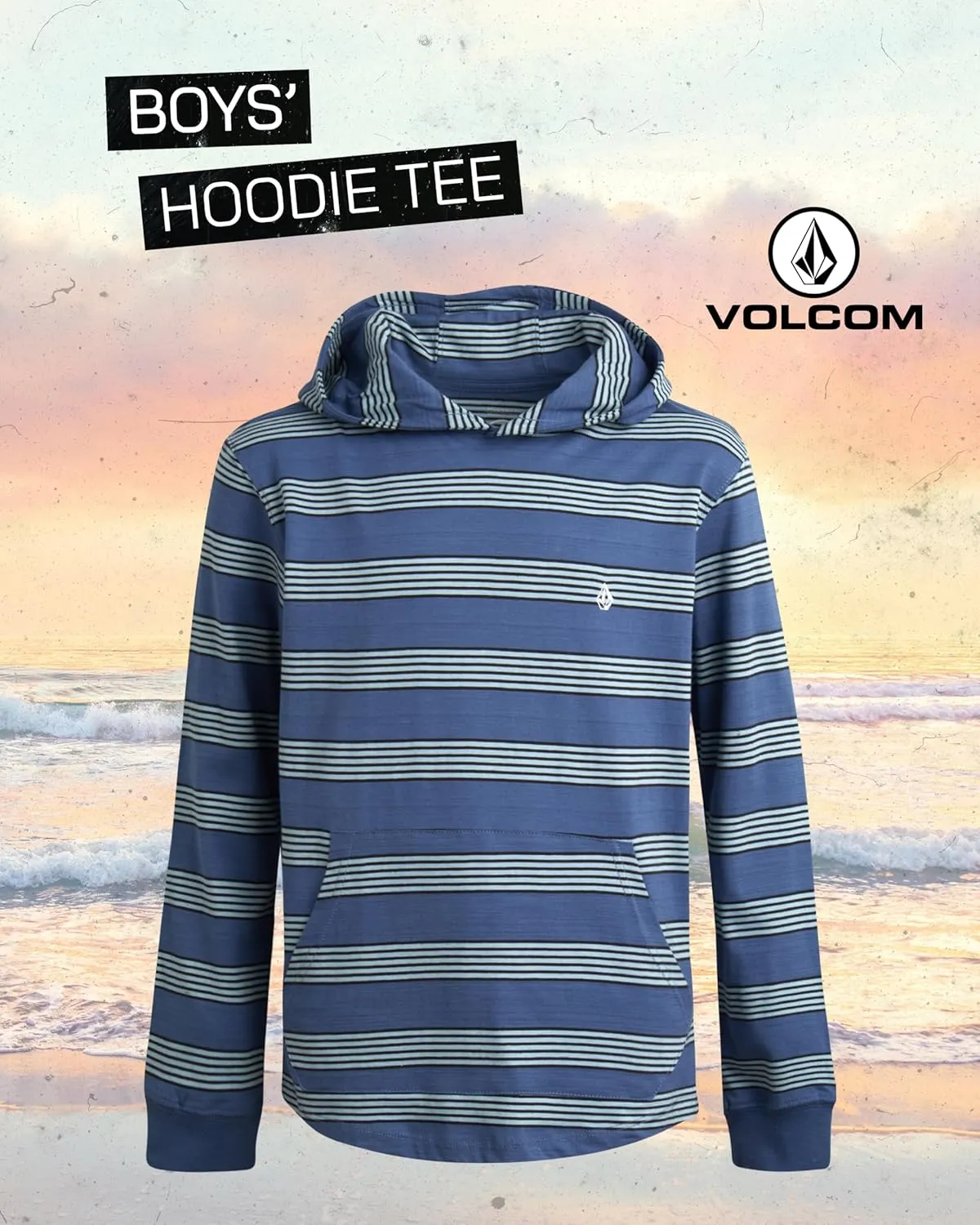 Volcom Boys Hoodie Tee - Stone Dyed Striped and Henley Hooded Long Sleeve Shirts - Comfortable Casual Hoodies for Boys (8-16)