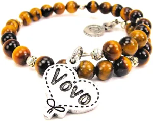Vovo Quilted Heart Tiger Eye Beaded Wrap Bracelet