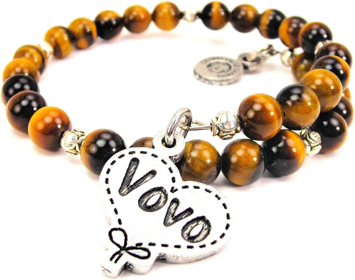 Vovo Quilted Heart Tiger Eye Beaded Wrap Bracelet