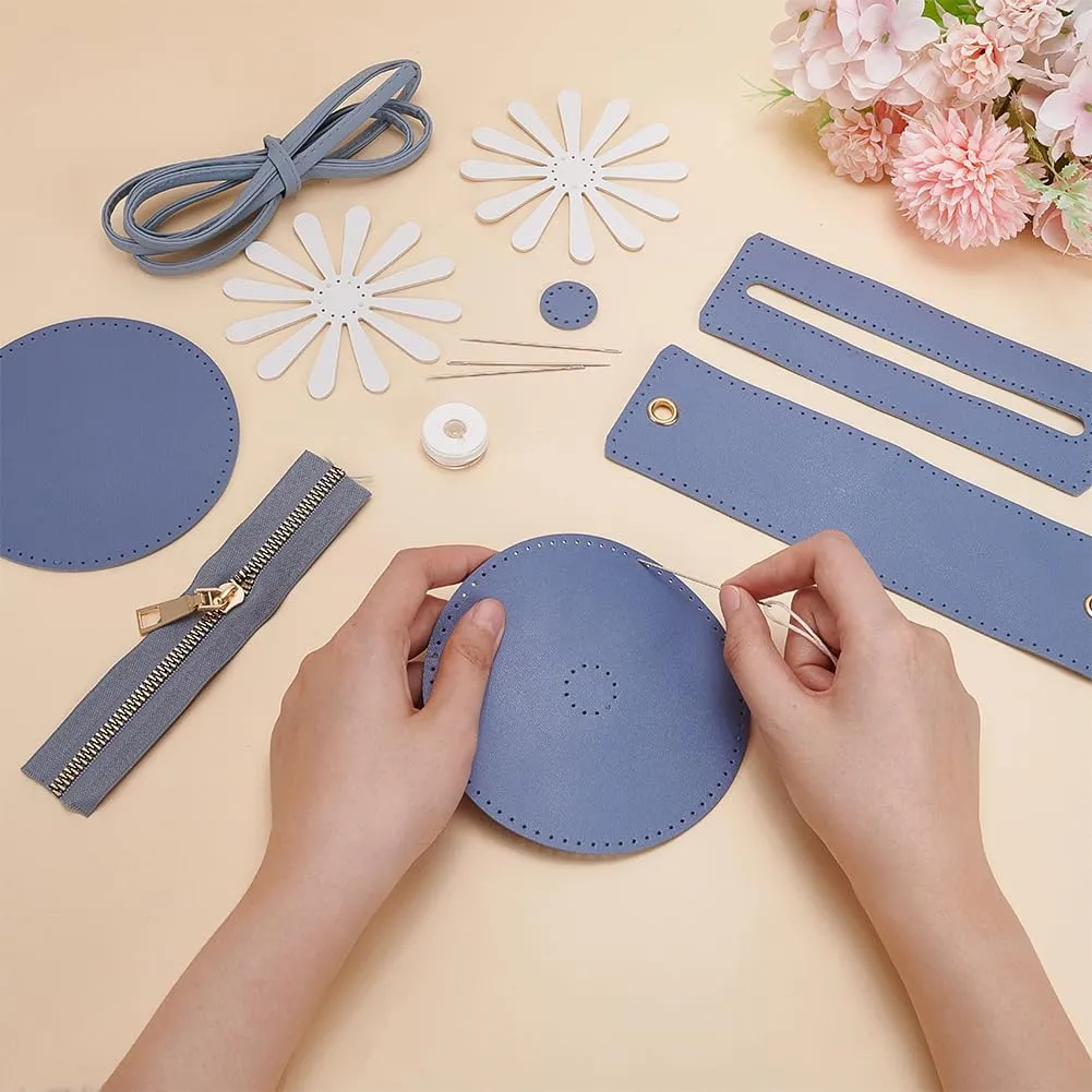 WADORN DIY Purse Sewing Kit, DIY Crafts Lovely Shoulder Bag Sewing Materials Cute Flower Sewing Pattern Sewing Round Bag Kit for Handmade Purse Making Accessories Birthday Gift, Blue