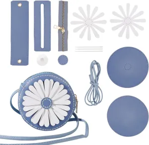 WADORN DIY Purse Sewing Kit, DIY Crafts Lovely Shoulder Bag Sewing Materials Cute Flower Sewing Pattern Sewing Round Bag Kit for Handmade Purse Making Accessories Birthday Gift, Blue