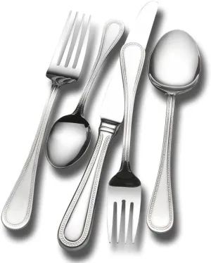 Wallace Continental Bead Silverware, 18/10 Stainless Steel Cutlery 12, Includes 5 Serving Utencils, 65 Piece Set, Silver
