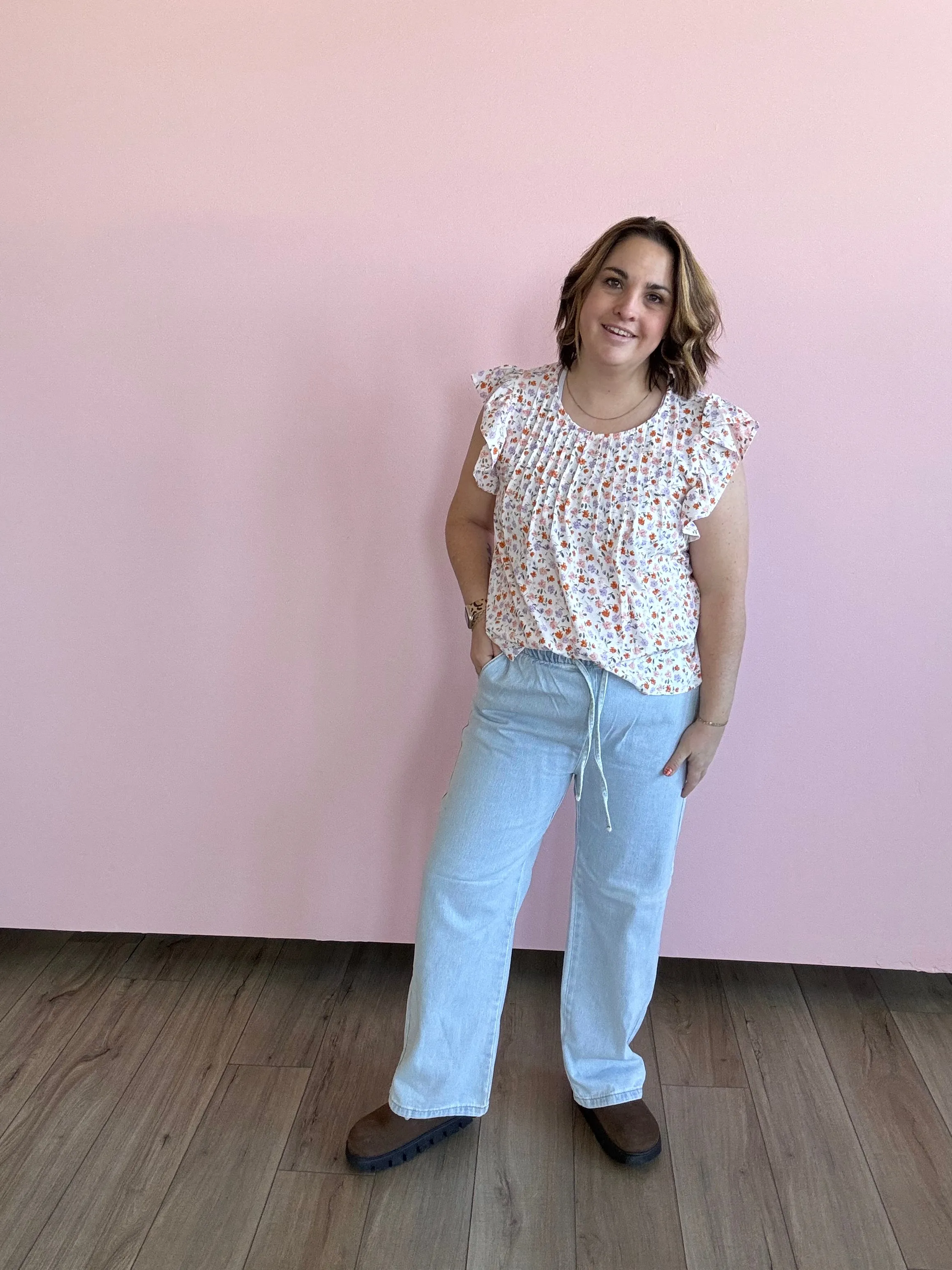 Washed Drawstring Baggy Denim Pants