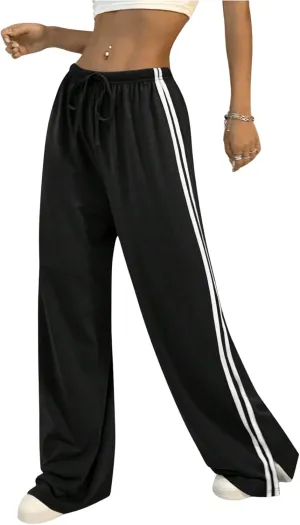 WDIRARA Women's Side Striped Drawstring Waist Sweatpants Athletic Workout Track Pants Streetwear