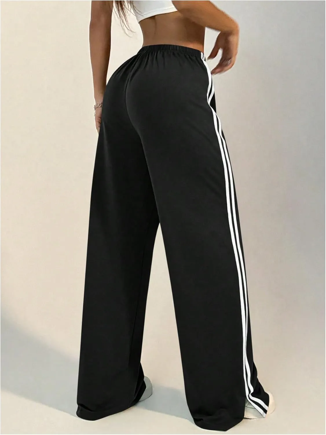 WDIRARA Women's Side Striped Drawstring Waist Sweatpants Athletic Workout Track Pants Streetwear