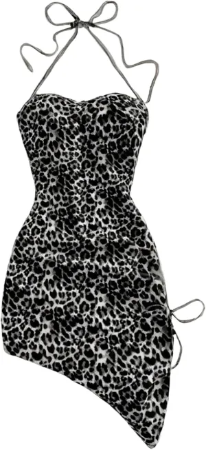 WDIRARA Women's Zebra Striped Sleeveless Halter Mini Dress Drawstring Split Side Asymmetrical Bodycon Dresses