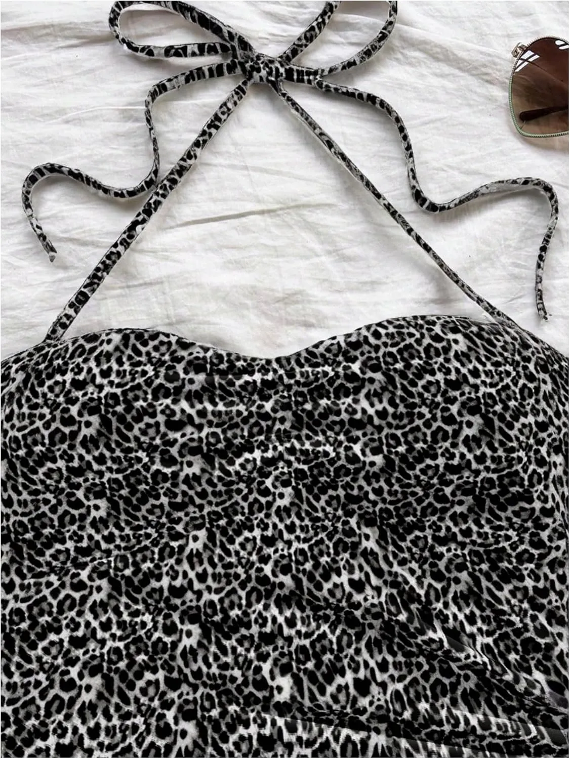 WDIRARA Women's Zebra Striped Sleeveless Halter Mini Dress Drawstring Split Side Asymmetrical Bodycon Dresses