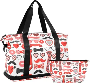 Weekender Overnight Bags for Women Lips Heart Travel Duffel Bag with Shoe Compartments Happy Valentines Day Gym Duffel Bag with Toiletry Bag for Travel Sport Yoga 17 Inch