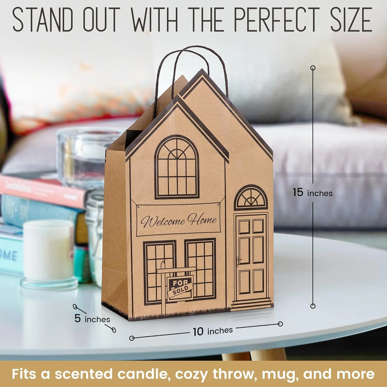 Welcome Home Bags - House Shaped Gift Bags for New Home Gifts - House Warming Supplies - Large 10 Pk