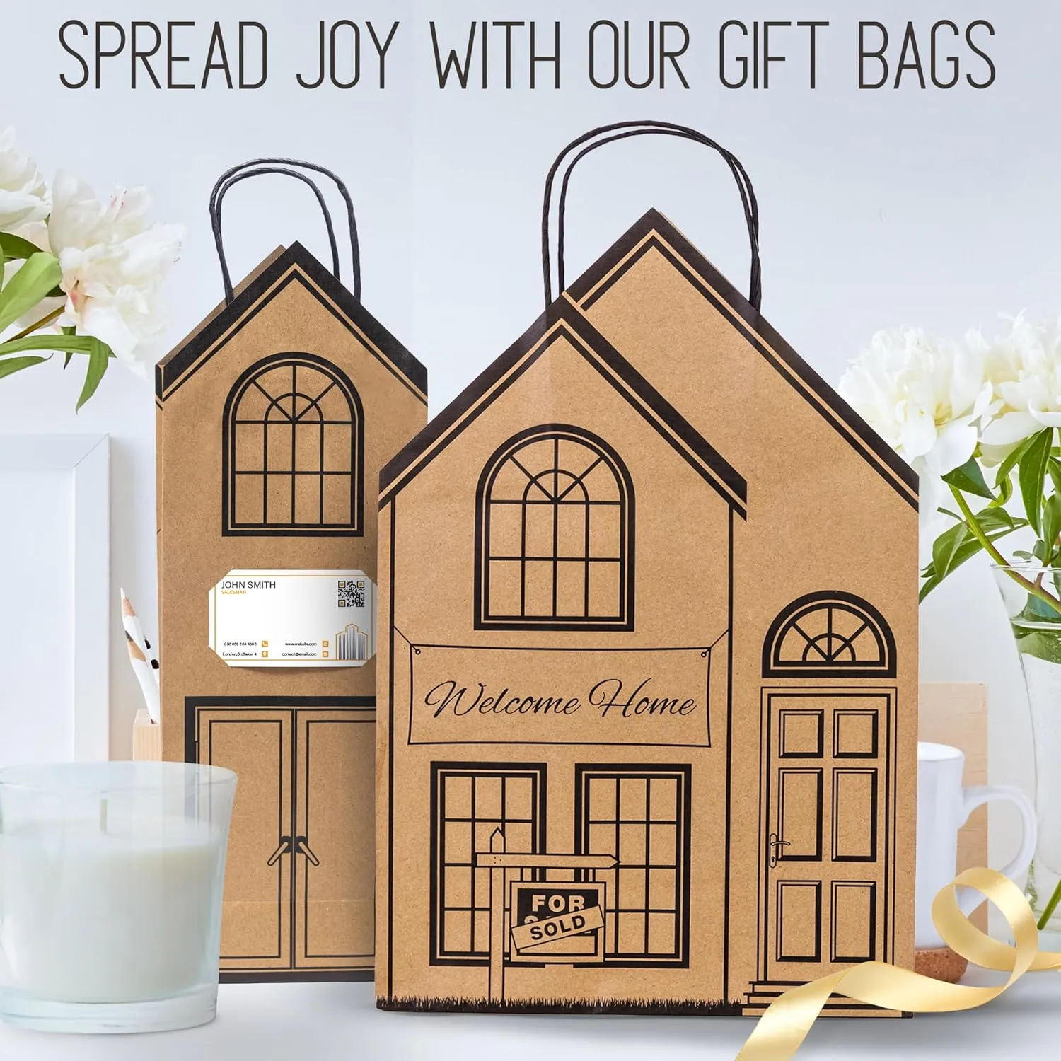 Welcome Home Bags - House Shaped Gift Bags for New Home Gifts - House Warming Supplies - Large 10 Pk