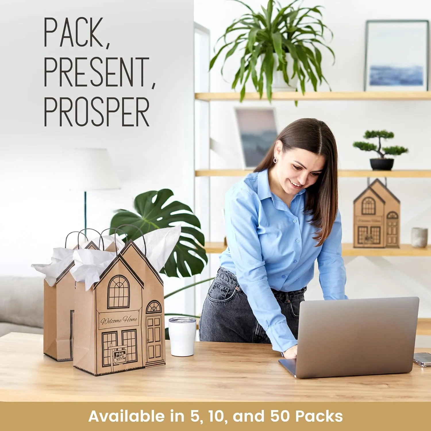 Welcome Home Bags - House Shaped Gift Bags for New Home Gifts - House Warming Supplies - Large 10 Pk