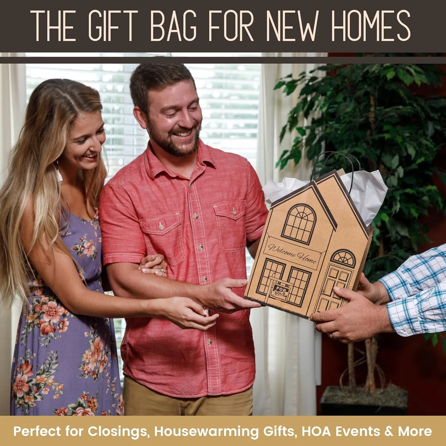 Welcome Home Bags - House Shaped Gift Bags for New Home Gifts - House Warming Supplies - Large 10 Pk