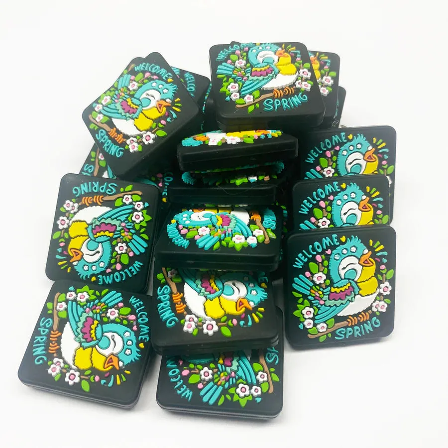 Welcome Spring Singing Bird Silicone Focal Beads