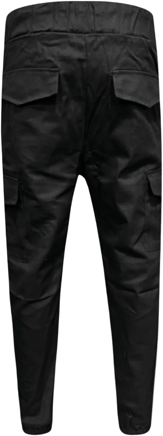 WENKOMG1 Tactical Pants for Men Elastic Ankle and Waist Drawstring Multipockets Casual Cargo Pants Basic Summer Workwear