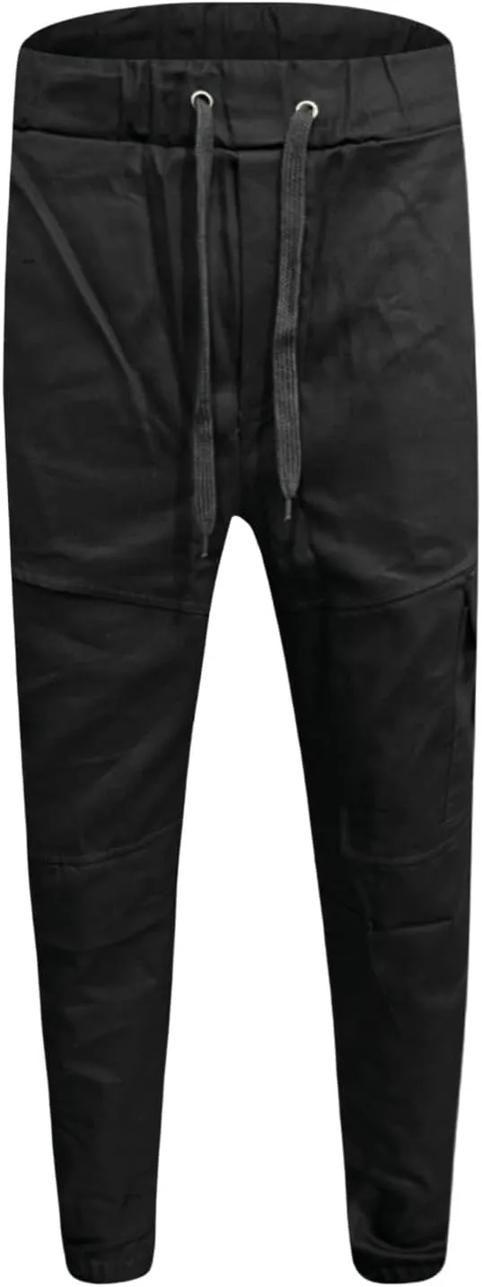 WENKOMG1 Tactical Pants for Men Elastic Ankle and Waist Drawstring Multipockets Casual Cargo Pants Basic Summer Workwear