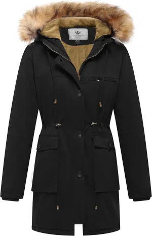 WenVen Women's Winter Thicken Fleece Jacket Fur Hooded Military Parka Coat