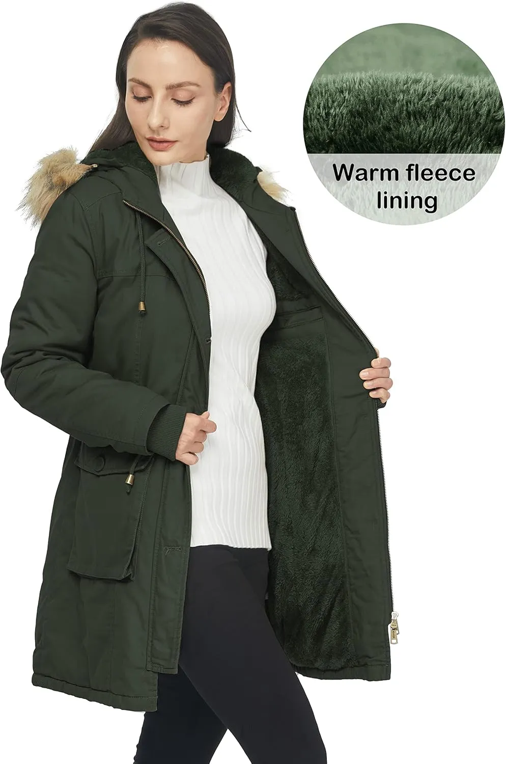 WenVen Women's Winter Thicken Fleece Jacket Fur Hooded Military Parka Coat