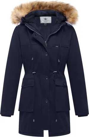 WenVen Women's Winter Thicken Fleece Jacket Fur Hooded Military Parka Coat
