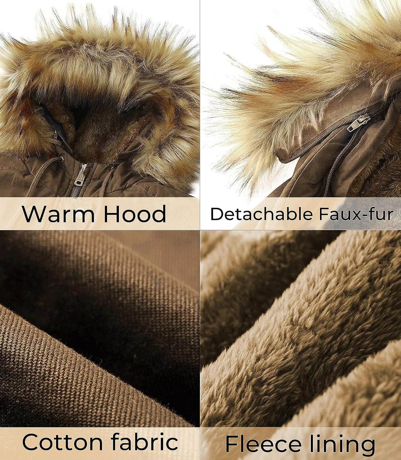 WenVen Women's Winter Thicken Fleece Jacket Fur Hooded Military Parka Coat