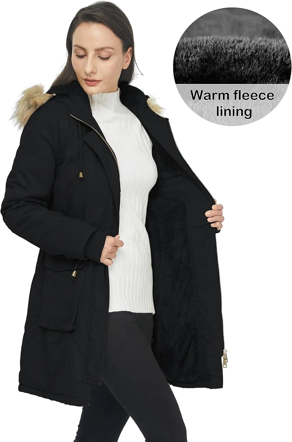 WenVen Women's Winter Thicken Fleece Jacket Fur Hooded Military Parka Coat