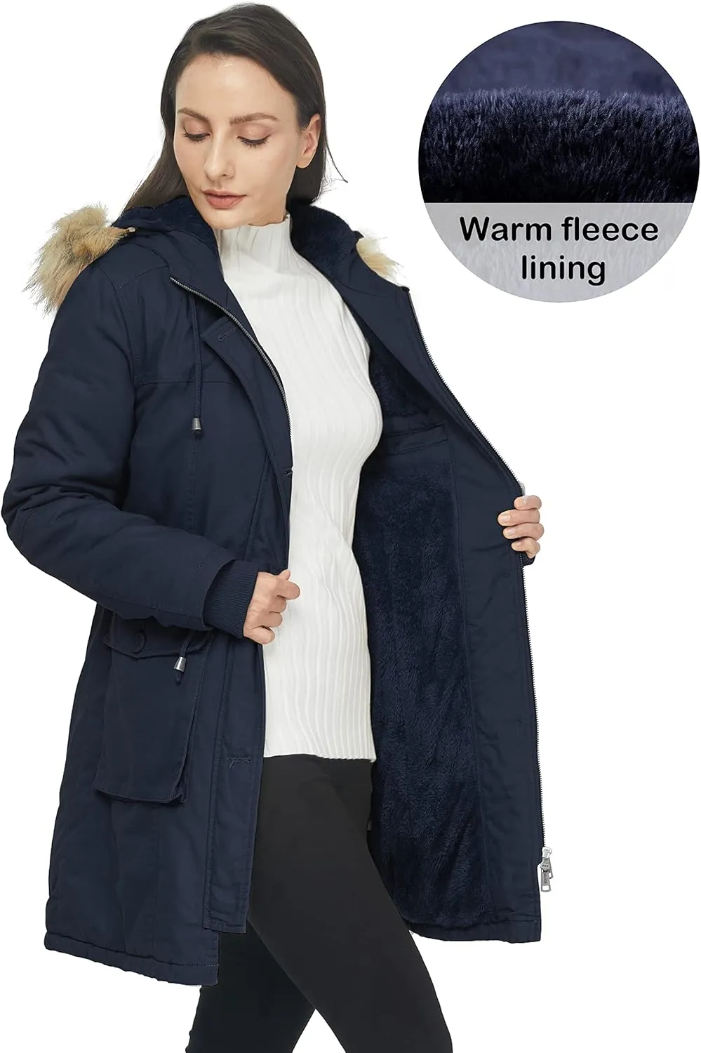 WenVen Women's Winter Thicken Fleece Jacket Fur Hooded Military Parka Coat