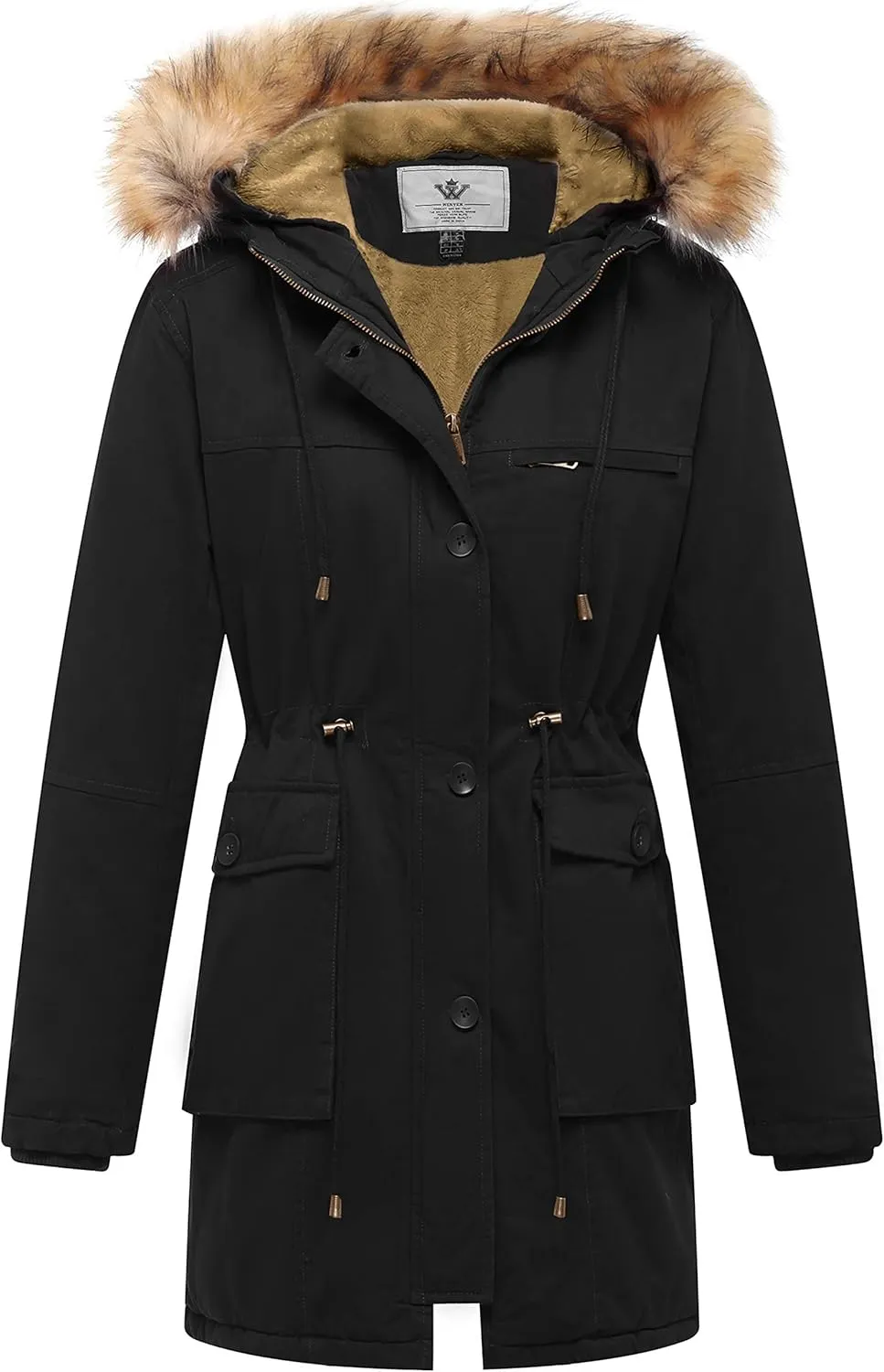 WenVen Women's Winter Thicken Fleece Jacket Fur Hooded Military Parka Coat