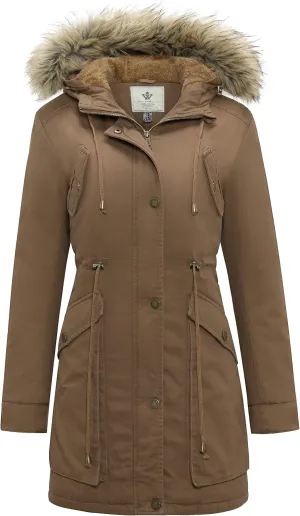 WenVen Women's Winter Thicken Fleece Jacket Fur Hooded Military Parka Coat