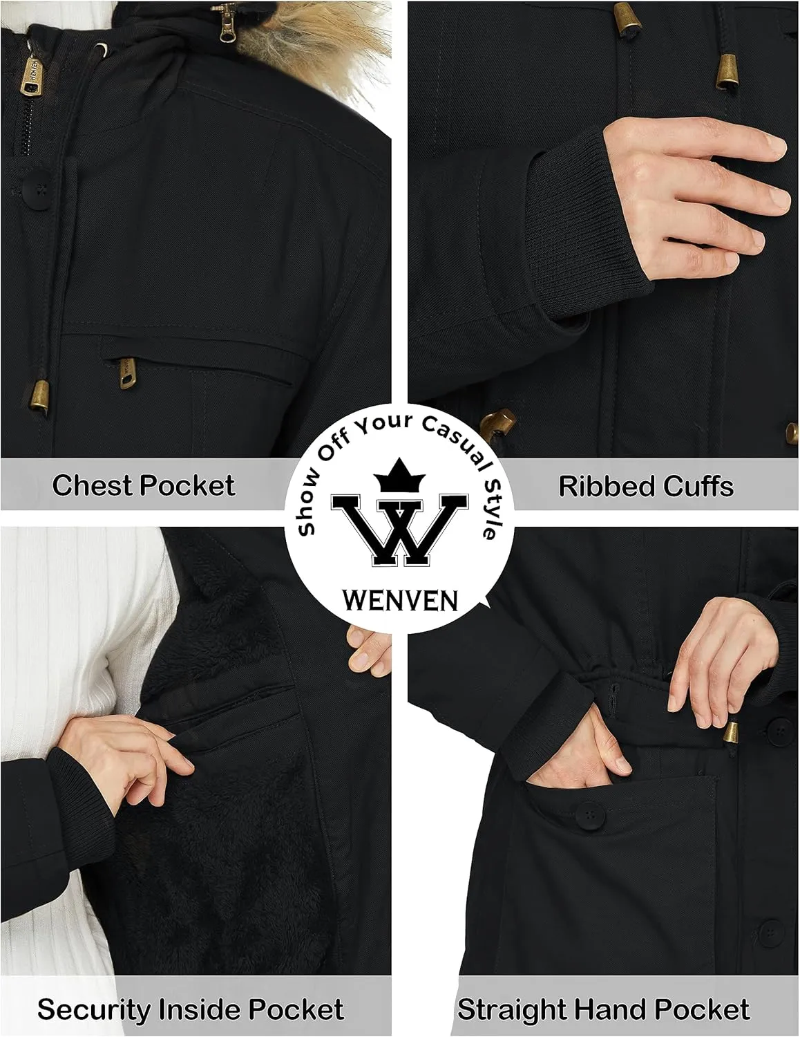 WenVen Women's Winter Thicken Fleece Jacket Fur Hooded Military Parka Coat