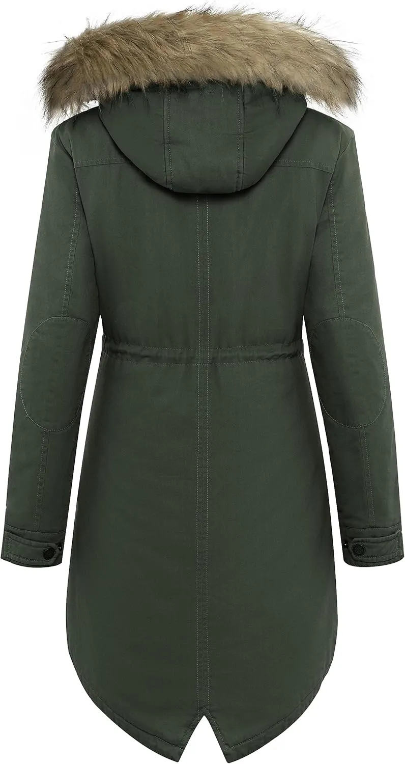 WenVen Women's Winter Thicken Fleece Jacket Fur Hooded Military Parka Coat