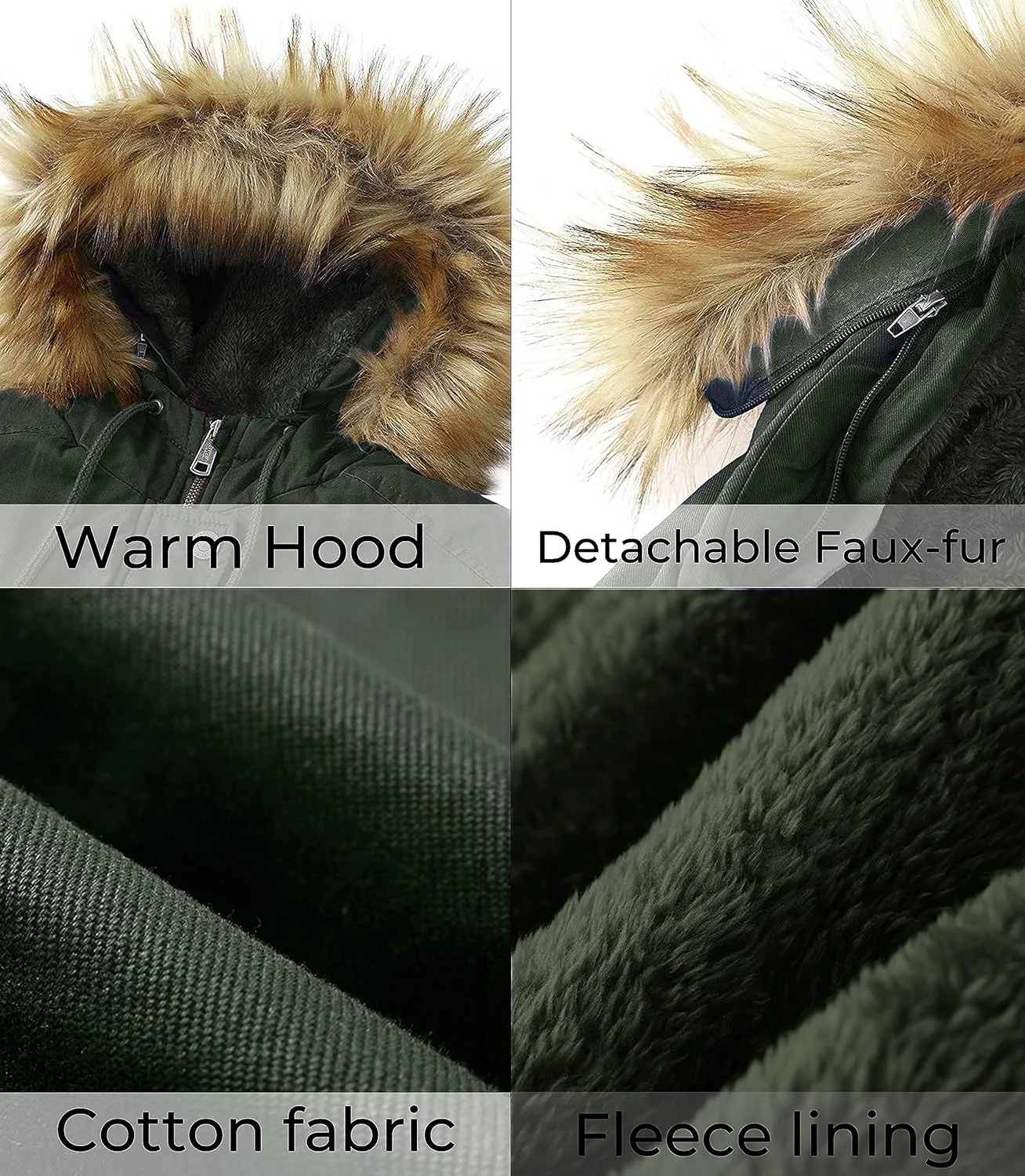 WenVen Women's Winter Thicken Fleece Jacket Fur Hooded Military Parka Coat