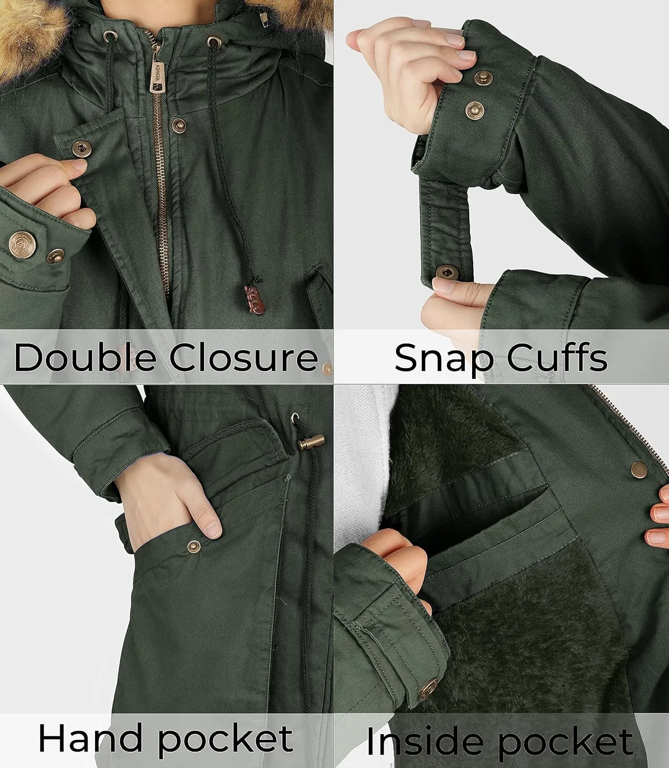 WenVen Women's Winter Thicken Fleece Jacket Fur Hooded Military Parka Coat