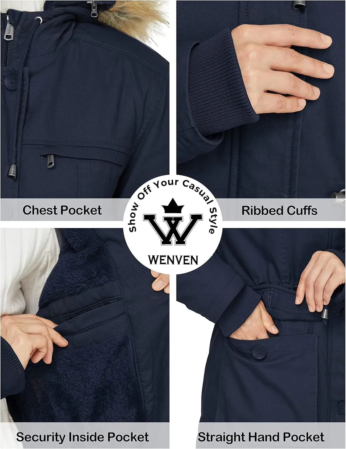 WenVen Women's Winter Thicken Fleece Jacket Fur Hooded Military Parka Coat