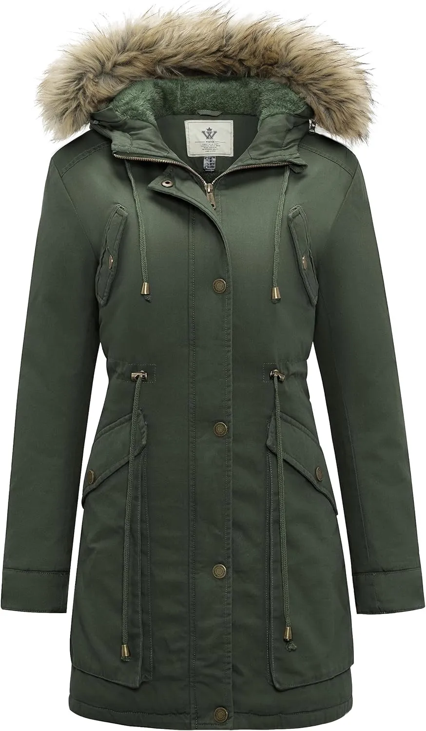 WenVen Women's Winter Thicken Fleece Jacket Fur Hooded Military Parka Coat
