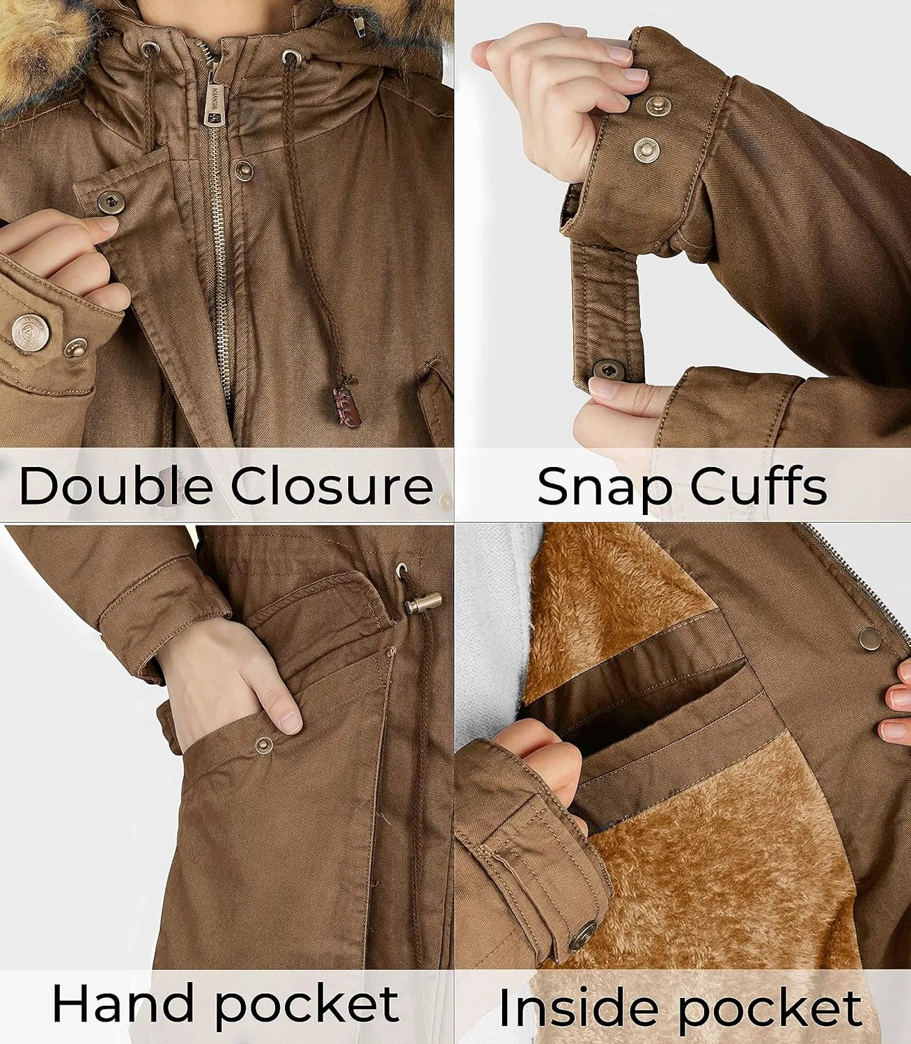 WenVen Women's Winter Thicken Fleece Jacket Fur Hooded Military Parka Coat