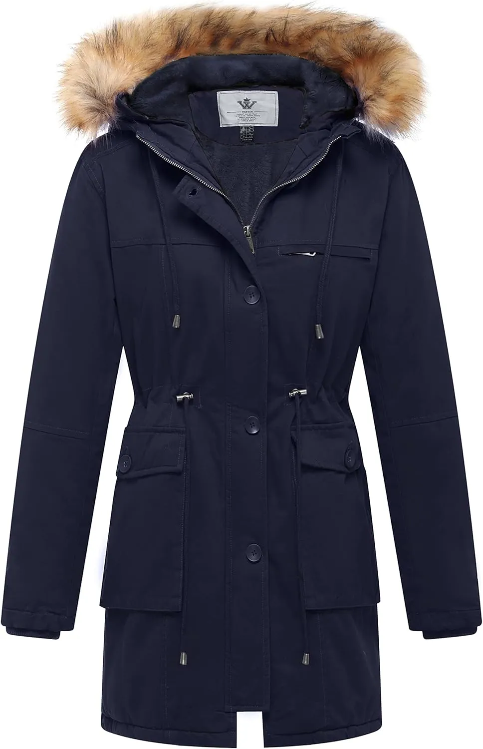 WenVen Women's Winter Thicken Fleece Jacket Fur Hooded Military Parka Coat