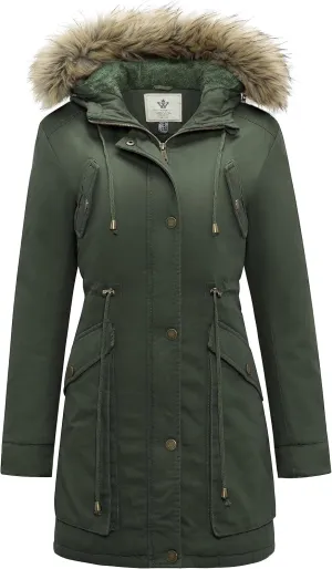 WenVen Women's Winter Thicken Fleece Jacket Fur Hooded Military Parka Coat