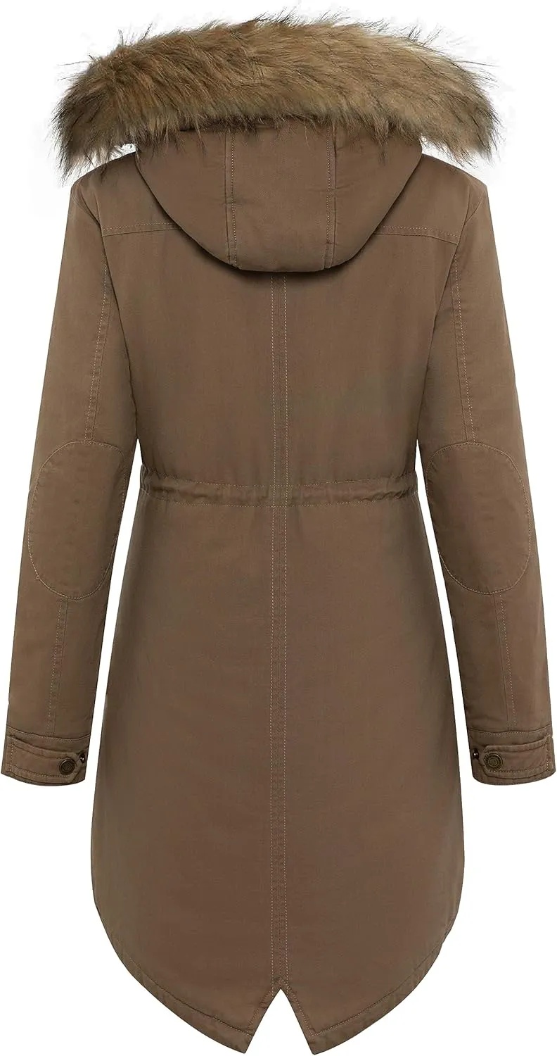 WenVen Women's Winter Thicken Fleece Jacket Fur Hooded Military Parka Coat