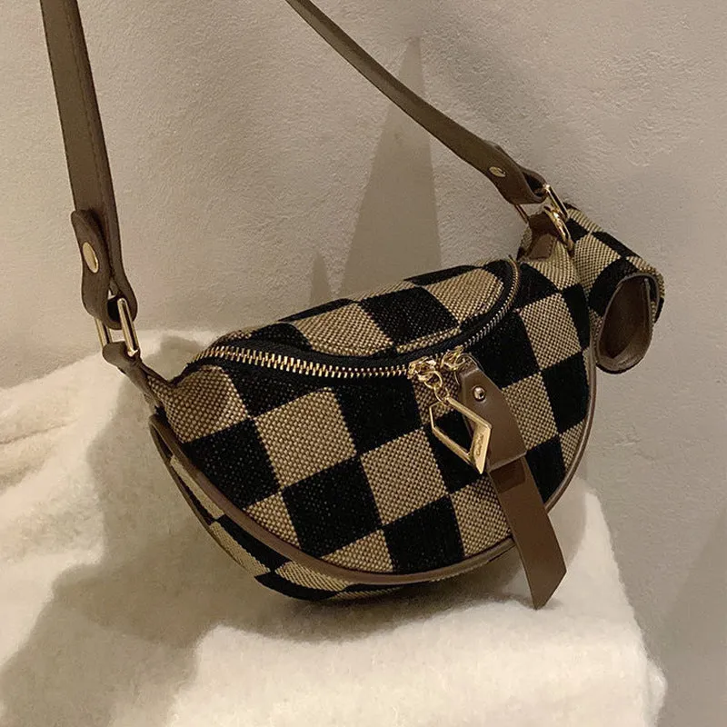 Western Style Chessboard Plaid Fashion Dumpling Crossbody Bags