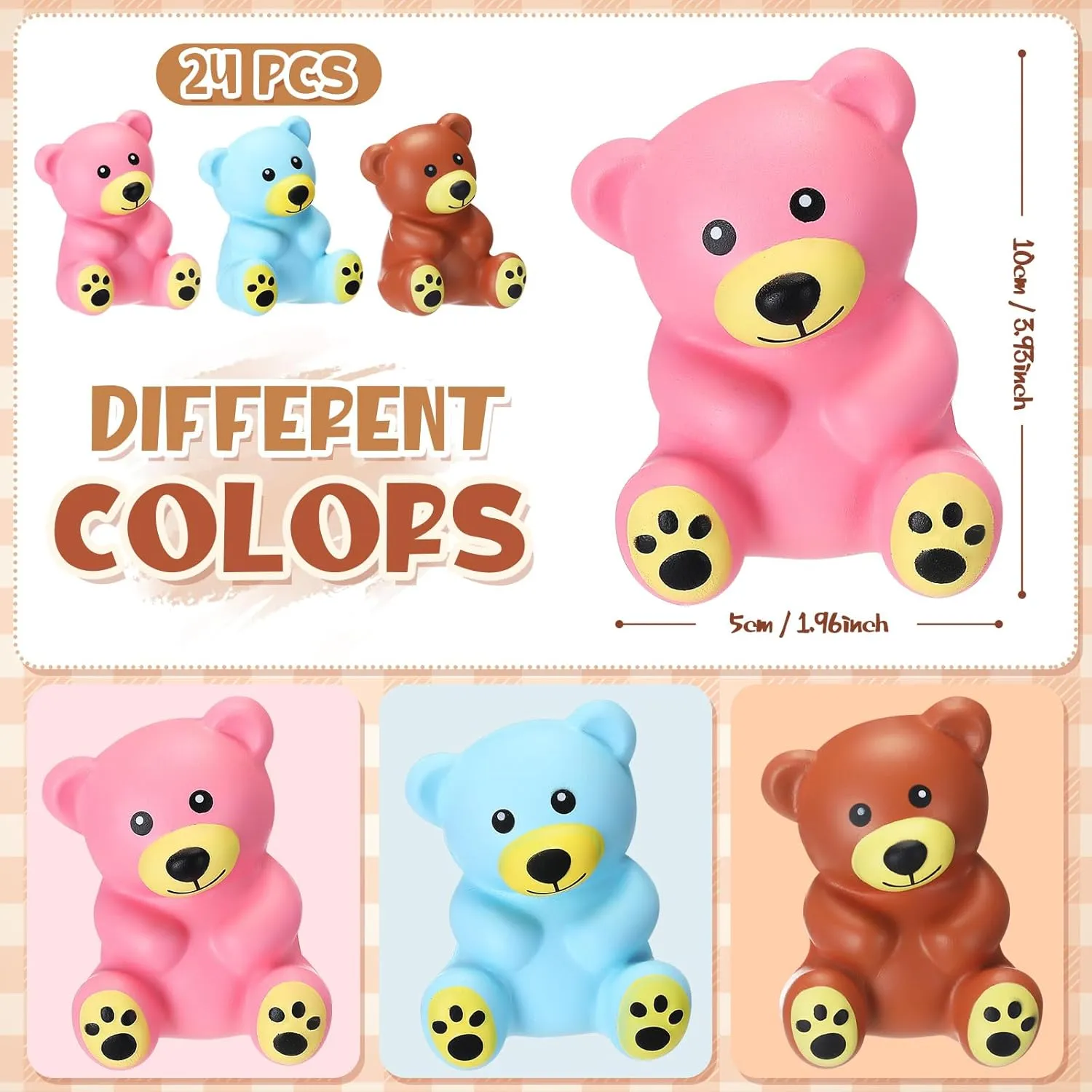 Wettarn 24 Pcs Bear Toys Bulk Foam Party Favors End of Year Gifts Squeeze Baby Shower Birthday Gift Supplies Stress Squeeze Bear Hand Exercise Dough Fidget Toy for Boys Girls Adults Anxiety Relief