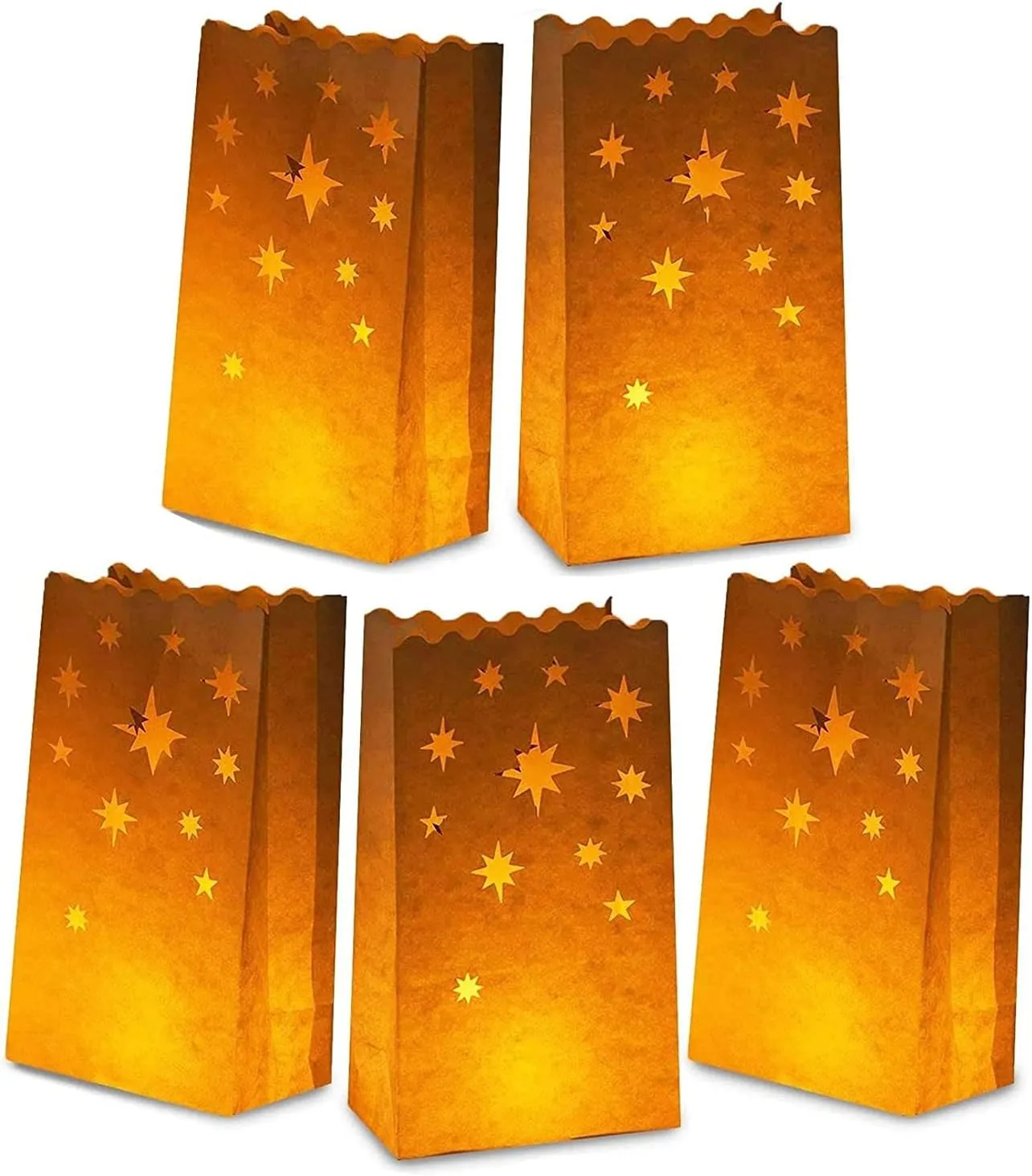 White Paper Luminary Bags - 50-Pack Candle Lantern Bags, Fire-Retardant, Star Luminaries for Christmas, Weddings, Birthday Party Valentine's Day Decoration, 5.9 x 10 x 3.5 Inches